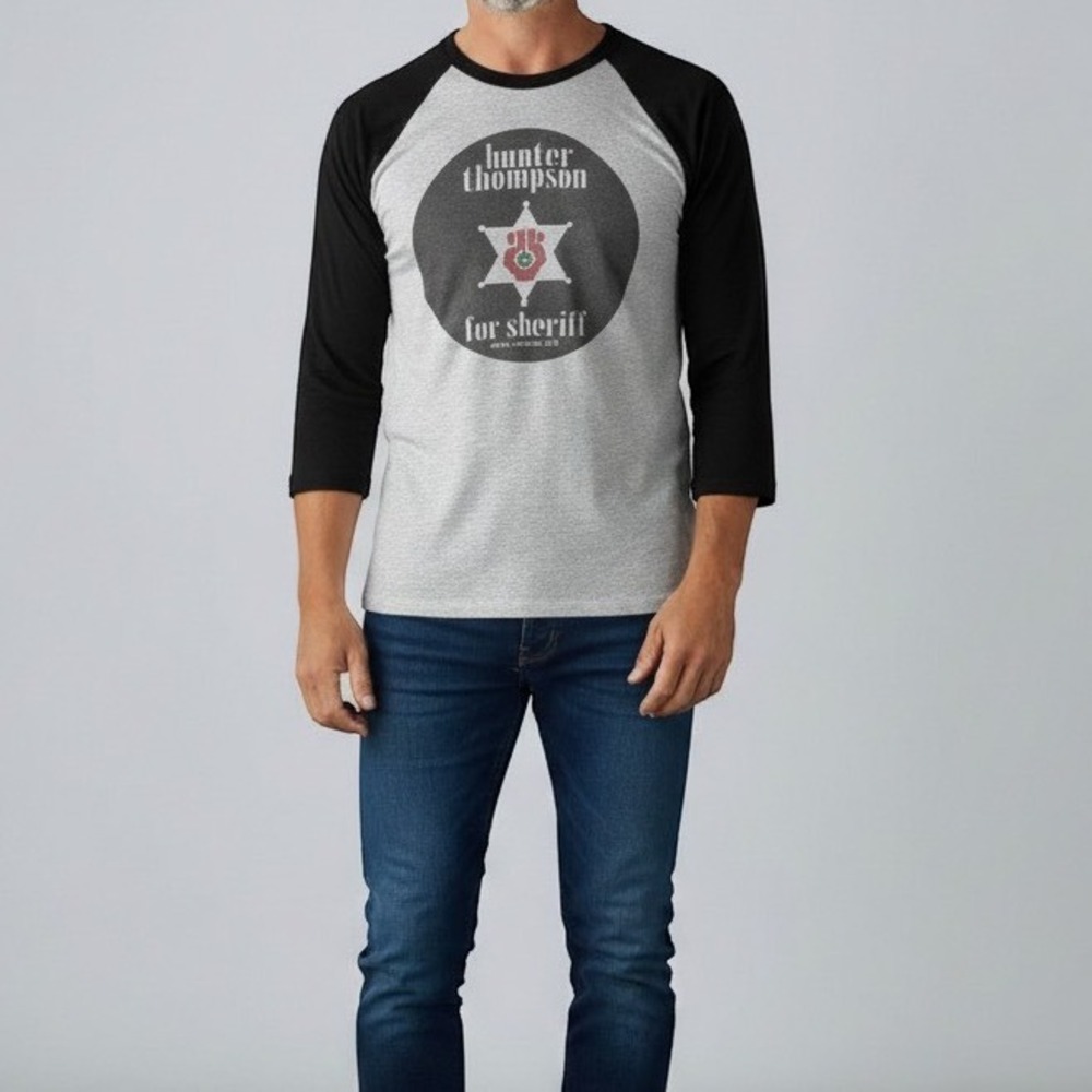 Tultex Hunter S Thompson For Sheriff Shirt Mens XXL Grey Black Raglan Tee